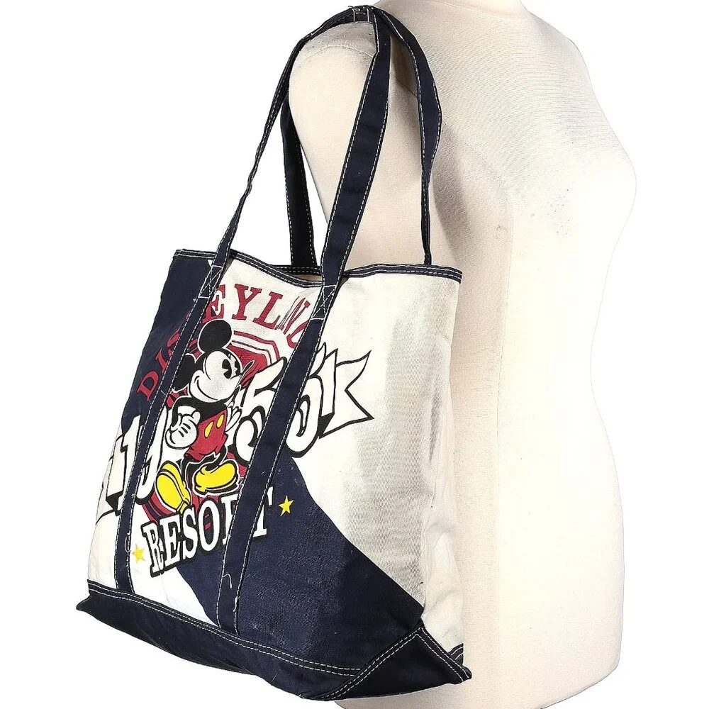 Disney Parks Tote Bag Disney World Mickey Mouse 1971 Cream Blue Canvas